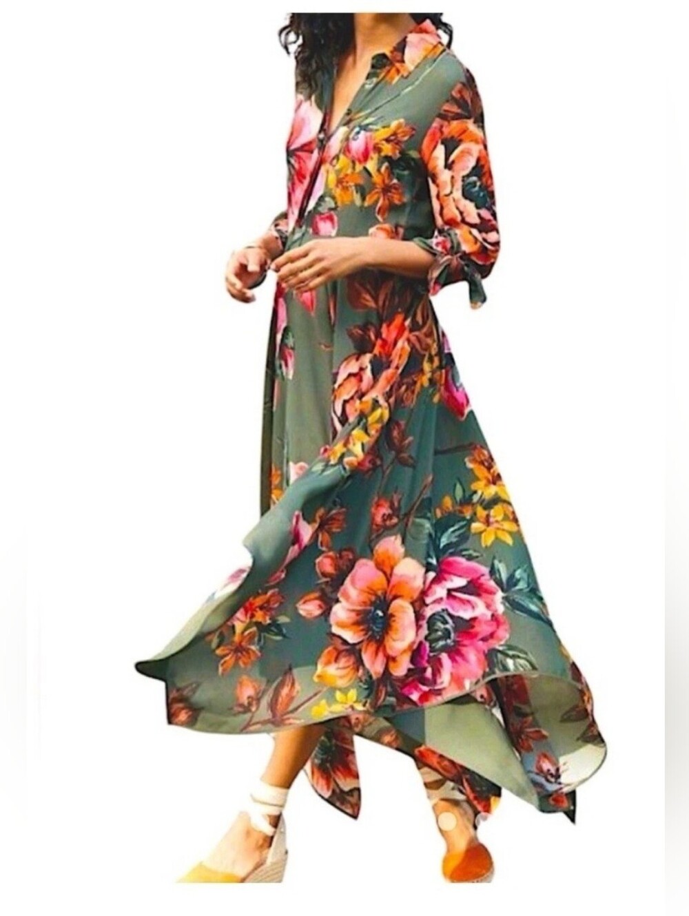 Soft surroundings provencia floral lightweight Asymmetrical Midi Dress M